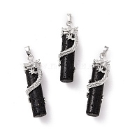 Tube Natural Lava Rock Pendants, with Dragon Brass Findings, Platinum, 48x15x10mm, Hole: 7x5mm(G-L455-H20)