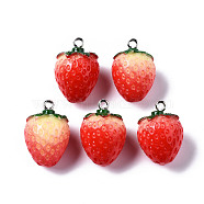 Opaque Resin Pendants, with Platinum Tone Iron Loop, Strawberry, Red, 23~24x16mm, Hole: 2mm(X-RESI-S356-063)