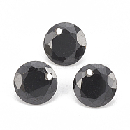 Cubic Zirconia Charms, Faceted, Flat Round, Black, 8x4.5mm, Hole: 1mm(ZIRC-N033-A-01)