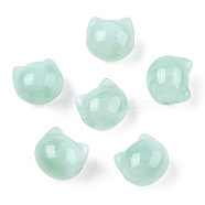 Transparent Acrylic Beads, Imitation Gemstone Style, Two Tone Color, Cat, Medium Aquamarine, 11x12x10.5mm, Hole: 1.8mm(OACR-N137-04B)