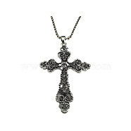 Cross Zinc Alloy Pendant Necklace, with Rhinestone, Black Diamond, 27.56 inch(70cm)(NF8765-07)