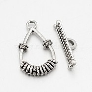 Tibetan Style Alloy Toggle Clasps, teardrop, Antique Silver, Teardrop: 25x14x3mm, Hole: 2mm, Bar: 21x5x6mm, Hole: 2mm, about 433sets/850g(TIBE-O007-64)