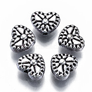 Tibetan Style Alloy Beads, Heart, Cadmium Free & Lead Free, Antique Silver, 7x8.5x4mm, Hole: 1.2mm, about 1388pcs/1000g(TIBEP-S319-114AS-RS)