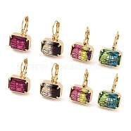 Glass Leverback Earrings, with Brass Findings, Rectangle, Mixed Color, 24.5x15.5mm(EJEW-P269-03KCG)
