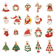40Pcs 20 Styles Christmas Alloy Enamel Pendants, with Crystal Rhinestone, Mixed Shapes, Mixed Color, 14~29x10~23.5x1~5mm, Hole: 1.4~2mm, 2pcs/style (ENAM-TA0001-55)