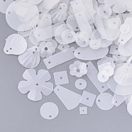 Ornament Accessories, PVC Plastic Paillette/Sequins Beads, Frosted, Mixed Shapes, White, 5.5~33.5x3.5~19.5x0.3~2.5mm, Hole: 0.9~1.6mm(X-PVC-T005-067A)