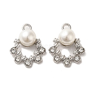 Alloy with Rhinestone Pendants, with ABS Imitation Pearl, Flower Charms, Platinum, 21x17x8.5mm, Hole: 2mm(FIND-B032-08P)