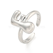 Brass Letter Open Cuff Rings for Women, Adjustable, Platinum, Letter F, 15~16.5x7~16.5mm(RJEW-G313-01F-P)