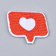 Computerized Embroidery Cloth Iron on/Sew on Patches, Costume Accessories, Dialog Box with Heart, Red, 27x35x1.5mm(DIY-L031-073)