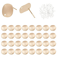 30Pcs Brass Stud Earring Findings, with Holes, Twist Flat Round, Nickel Free, with 50Pcs Plastic Ear Nuts, Real 18K Gold Plated, 12mm, Hole: 1mm, Pin: 0.5mm(KK-DC0001-27)