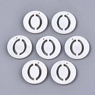 Natural Freshwater Shell Charms, Flat Round with Hollow Out Letter, Letter.O, 14.5x1.5mm, Hole: 0.9mm(SHEL-S276-119O)