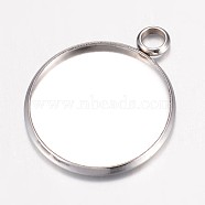 304 Stainless Steel Pendant Cabochon Settings, Flat Round, Stainless Steel Color, Tray: 20mm, 26.5x22x2mm, Hole: 3.5mm(STAS-G071-45P)