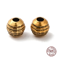 925 Sterling Silver Beads, Grooved Round, Antique Golden, 4mm, Hole: 1.4mm(STER-M113-10AG)