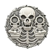 Alloy Pin, Brooch for Backpack Clothes, Halloween Skull with Gun Shape, Antique Silver, 47x3mm(JEWB-H011-02AS-01)