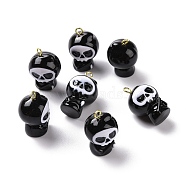 Halloween Theme Opaque Resin Pendants, with Light Gold Tone Alloy Findings, Ghost, Black, 20.5x13x12.5mm, Hole: 1.5mm(CRES-B005-04)