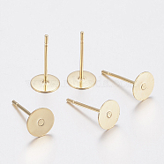 304 Stainless Steel Stud Earring Findings, Flat Round, Golden, 6x0.3mm, Pin: 0.8mm(STAS-G179-55G-6mm)