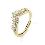 Brass Micro Pave Cubic Zirconia Adjustable Rings, Crown, Golden, US Size 9 3/4(19.5mm)(RJEW-H225-05G)