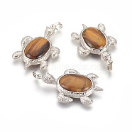 Natural Tiger Eye Pendants, with Alloy Findings, Tortoise, Platinum, 49x31.5x7mm, Hole: 8x5mm(G-O164-01B)