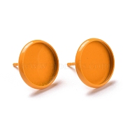 Spray Painted 304 Stainless Steel Stud Earring Findings, Flat Round Earring Settings Post, Dark Orange, 13.5x2mm, Tray: 12mm, Pin: 1mm(STAS-K240-01C)