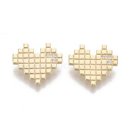 Brass Micro Pave Clear Cubic Zirconia Charms, Heart with Grid Pattern, Nickel Free, Real 18K Gold Plated, 14x15.5x4mm, Hole: 1.8mm(KK-S356-068-NF)