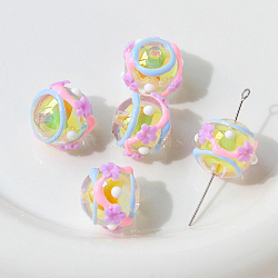 Transparent Acrylic Beads, Hand Painted Beads, Bumpy, Round, Flower, 18x17mm(WG39989-18)