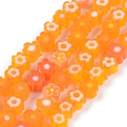 Handmade Millefiori Glass Bead Strands, Flower, Orange, 3.7~5.6x2.6mm, Hole: 1mm, about 88~110pcs/Strand, 15.75''(40cm)(X-LAMP-J035-4mm-08)