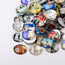 European Style Printed Glass Half Round/Dome Cabochons, Mixed Color, 10x4mm(X-GGLA-N004-10mm-F)
