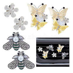 HOBBIESAY 6Pcs 3 Style Alloy Rhinestone Car Air Vent Decorations, Cute Automotive Interior Trim, with Iron and Plastic Clip, Flower & Butterfly & Bees, Mixed Color, 24~49x25~48x34~51.5mm, 2pcs/style(AJEW-HY0001-37)