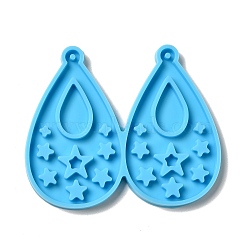 DIY Teardrop with Star Pendant Silicone Molds, Resin Casting Molds, for UV Resin & Epoxy Resin Jewelry Making, Deep Sky Blue, 59x70x4mm, Hole: 2mm, Inner Diameter: 54x33mm(DIY-I099-01)