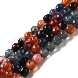 Natural Agate Beads Strands, Dyed, Faceted, Round, Colorful, 6mm, Hole: 1mm, about 66pcs/strand, 15.7 inch(G-H1593-6mm-10)