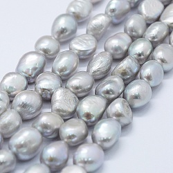 Natural Cultured Freshwater Pearl Beads Strands, Dyed, Potato, Silver, 8~10x7~8x7~8mm, Hole: 0.5mm, about 36pcs/strand, 13.58 inch(34.5cm)(PEAR-K004-02A)