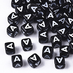 Opaque Acrylic Beads, Horizontal Hole, Alphabet Style, Cube, Black & White, Letter.A, 5x5x5mm, Hole: 2mm, about 500pcs/50g(X-SACR-N002-01A)