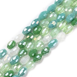 Electroplate Glass Beads Strands, AB Color Plated, Faceted, Horse Eye, Green, 6x4mm, Hole: 0.8mm, about 70pcs/strand, 16.54''(42cm)(GLAA-P056-01A)