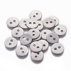 201 Stainless Steel Buttons, 2-Hole, Flat Round, Stainless Steel Color, 12x1mm, Hole: 2mm(STAS-L234-005P)