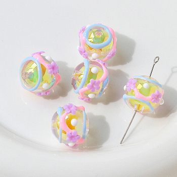Transparent Acrylic Beads, Hand Painted Beads, Bumpy, Round, Flower, 18x17mm