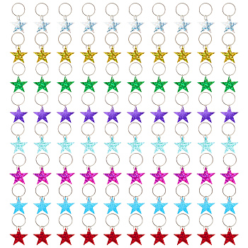 80Pcs 8 Colors Plastic Sequins Star Hair Braid Pendant, Glitter Hair Clips Dreadlock Braid Charms Accessories for Women and Girls, Mixed Color, 31.5mm, Hole: 12.5mm, 10pcs/color