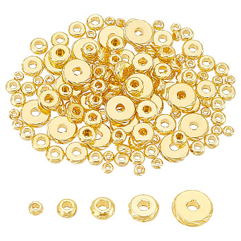 140Pcs 5 Styles Brass Spacer Beads, Rondelle, Golden, 3~8x1.5~2mm, Hole: 1.2~2mm