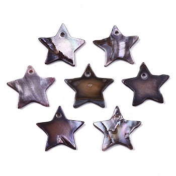 Natural Freshwater Shell Pendants, Dyed, Star, Lilac, 19~20x20.5~21.5x1~2mm, Hole: 1.6mm