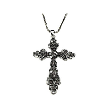 Cross Zinc Alloy Pendant Necklace, with Rhinestone, Peridot, 27.56 inch(70cm)
