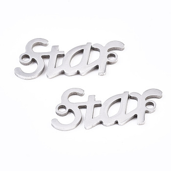 201 Stainless Steel Link Connectors, Laser Cut, Word Star, Stainless Steel Color, 9.5x22x1mm, Hole: 1.5mm