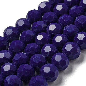 Opaque Glass Beads Stands, Faceted(32 Facets), Round, Marine Blue, 10mm, Hole: 1.8mm, about 66~68pcs/strand, 24.02''~24.13''(61~61.3cm)