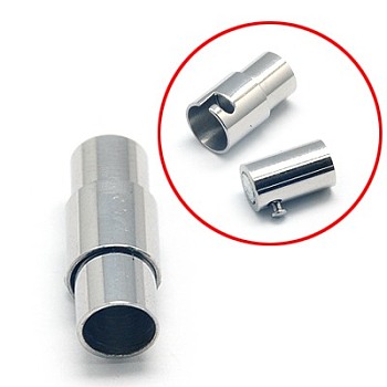 304 Stainless Steel Locking Tube Magnetic Clasps, Manual Polishing, Column, Stainless Steel Color, 18x7mm