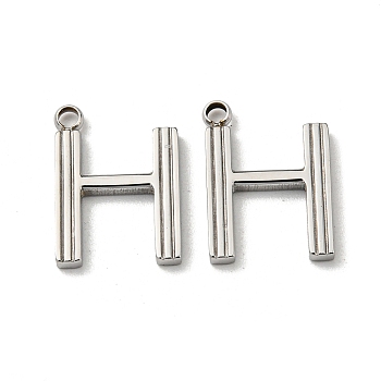 304 Stainless Steel Pendants, Letter Charms, Letter H, 14x10x1.5mm, Hole: 1.4mm