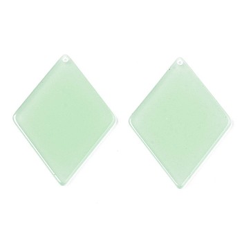 Translucent Cellulose Acetate(Resin) Pendants, Solid Color, Rhombus, Light Green, 42x31x2mm, Hole: 1.5mm