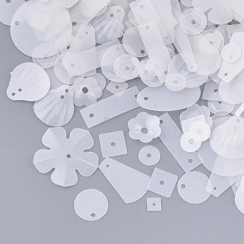 Ornament Accessories, PVC Plastic Paillette/Sequins Beads, Frosted, Mixed Shapes, White, 5.5~33.5x3.5~19.5x0.3~2.5mm, Hole: 0.9~1.6mm