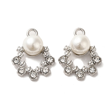 Alloy with Rhinestone Pendants, with ABS Imitation Pearl, Flower Charms, Platinum, 21x17x8.5mm, Hole: 2mm