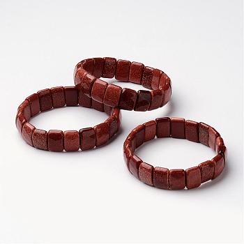 Synthetic Goldstone Beaded Stretch Bracelets, Faceted, Rectangle, 2 inch~2-1/4 inch(53~58mm)