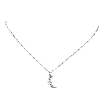 304 Stainless Steel Pendant Necklace for Women, Moon, 17.52 inch(44.5cm), pendant: 17x9mm