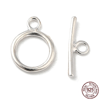 925 Sterling Silver Ring Toggle Clasps, Ring: 11.5x8.5mm, Bar: 12x4mm, Hole: 1.8mm