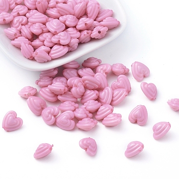 Opaque Acrylic Beads, Heart, Pink, 11x11x7mm, Hole: 1.5mm